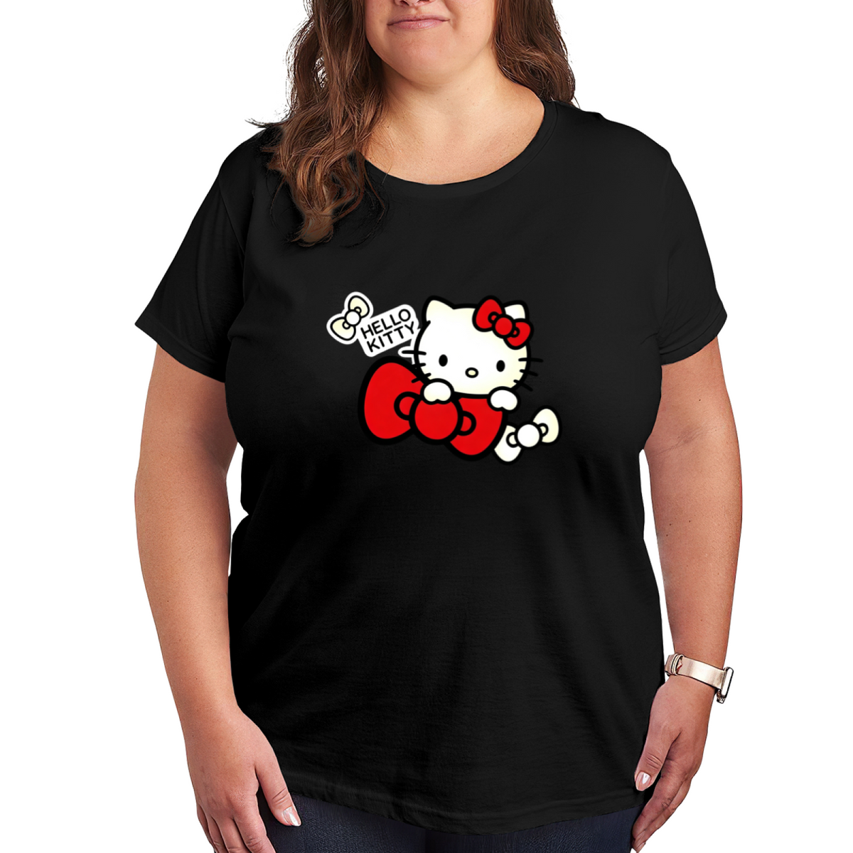 Big Bow Hello Kitty Cute Minimalist Plus?Size Ladies Tee