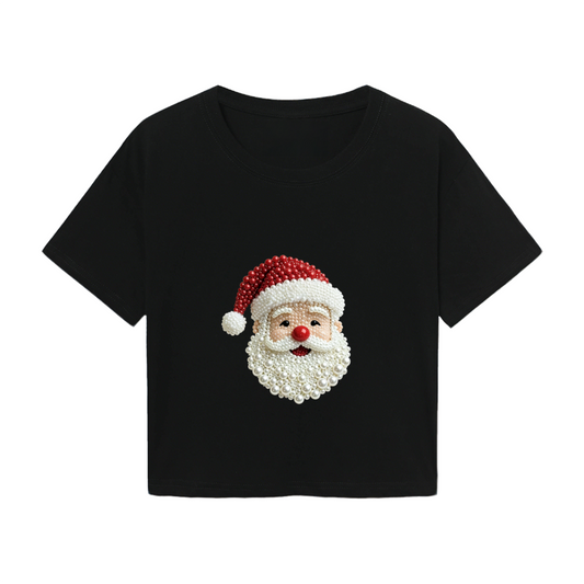 Sparkling Pearl Santa Claus Festive Holiday Crop Top