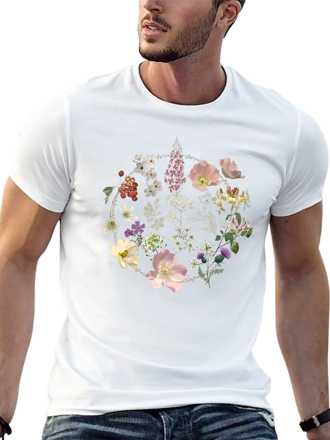 Floral Circle Graphic Tee - Stylish Black T-Shirt
