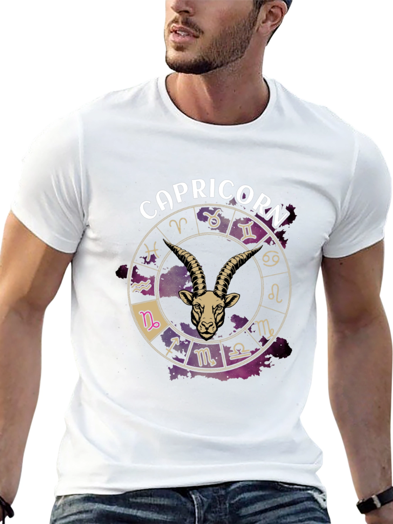 Capricorn Zodiac Graphic T-Shirt - Black