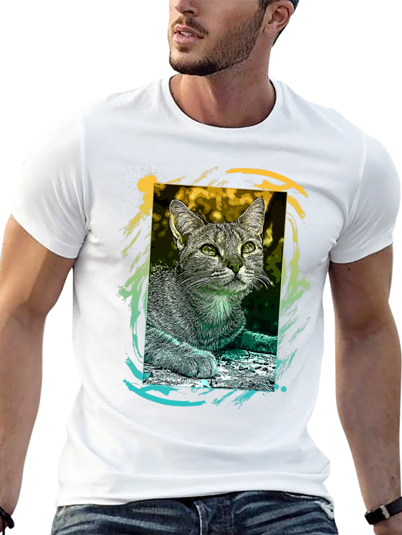 Cool Cat Graphic Tee - Trendy Unisex T-Shirt