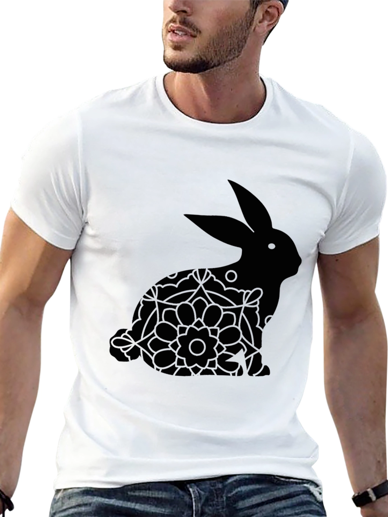 Black Easter Bunny Floral T-Shirt