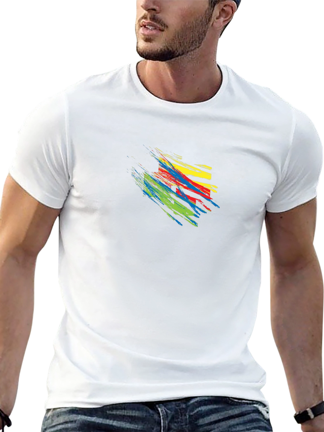 Abstract Brushstroke Graphic Print Tee - Mens Black T-Shirt