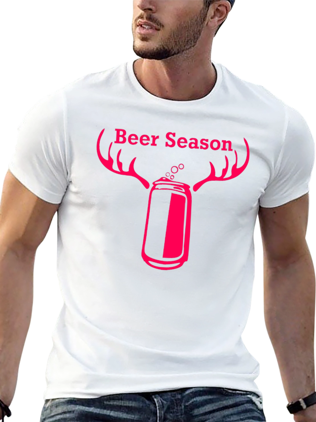 Beer Season T-Shirt with Deer Antler Beer Can Graphic