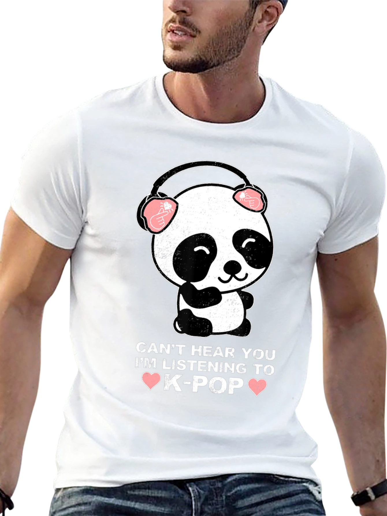 K-Pop Panda Graphic Tee - Cant Hear You T-Shirt