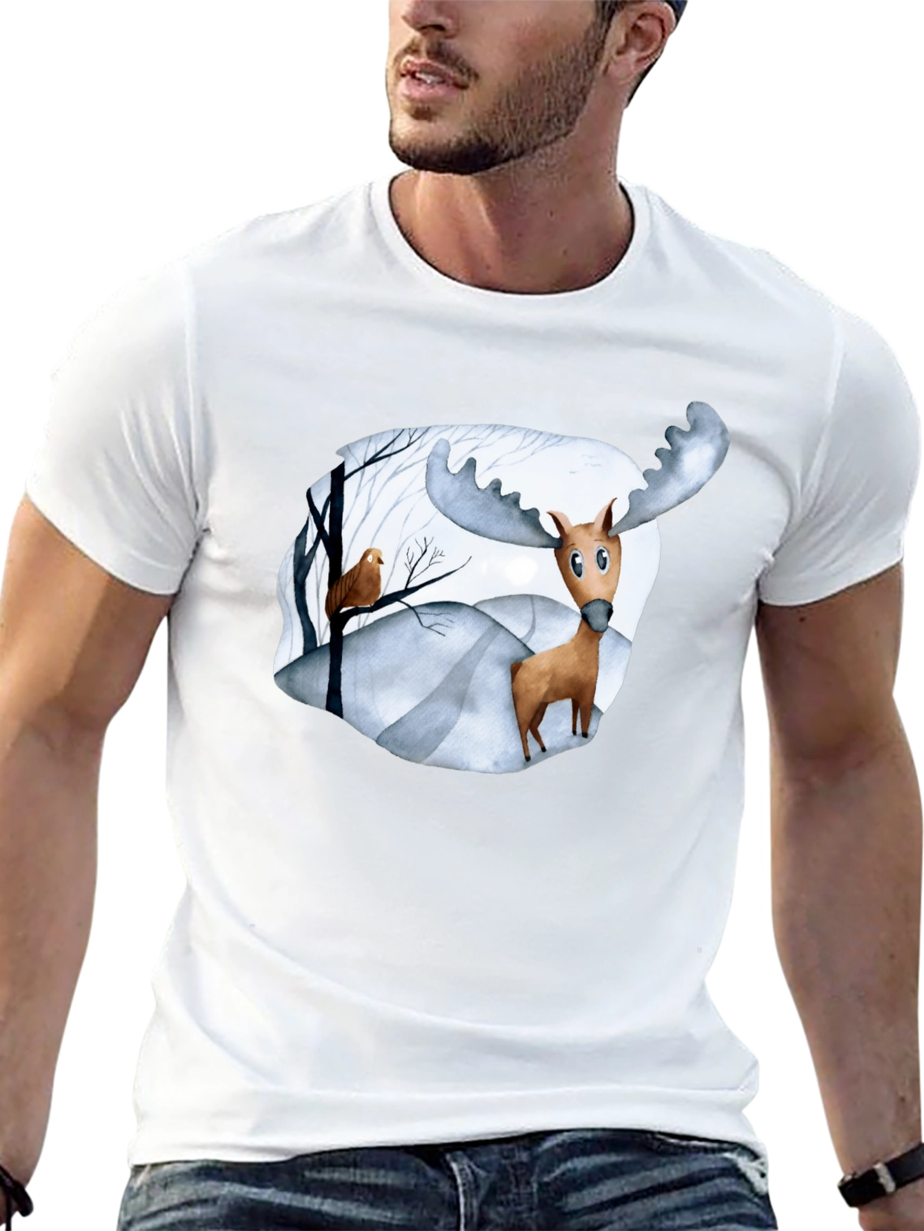 Moose & Bird Graphic Black T-Shirt
