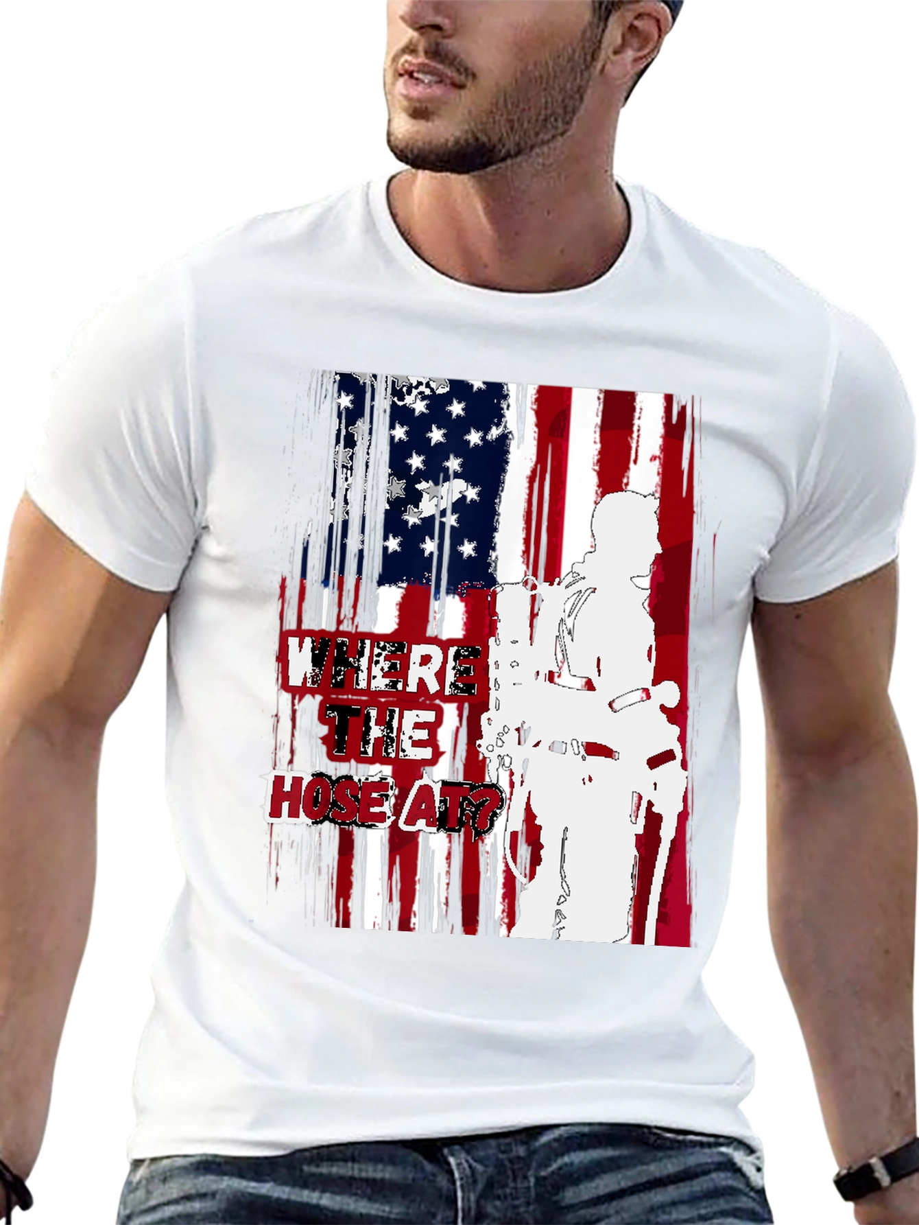 Firefighter USA Flag Graphic T-Shirt