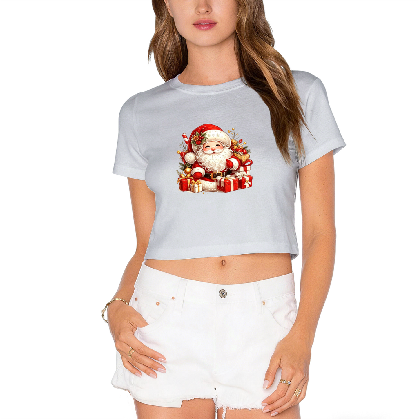 Vintage Santa Claus With Gifts Festive Christmas Crop Top