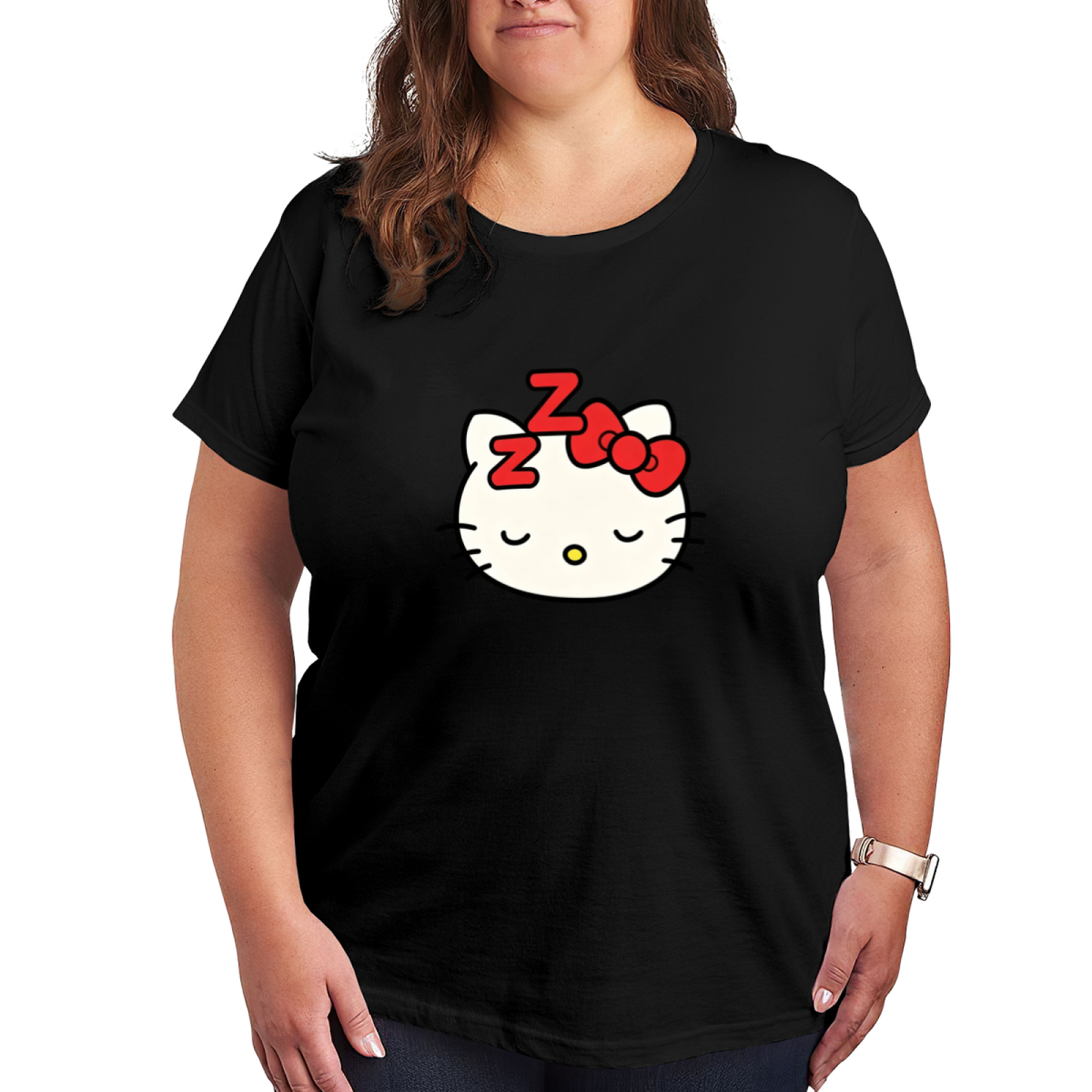 Sleepy Napping Hello Kitty Adorable Daily Plus?Size Ladies T?Shirt