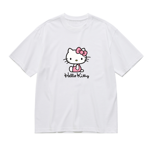 Minimal Sitting Hello Kitty Logo Plus?Size Women White Short Sleeve Tee