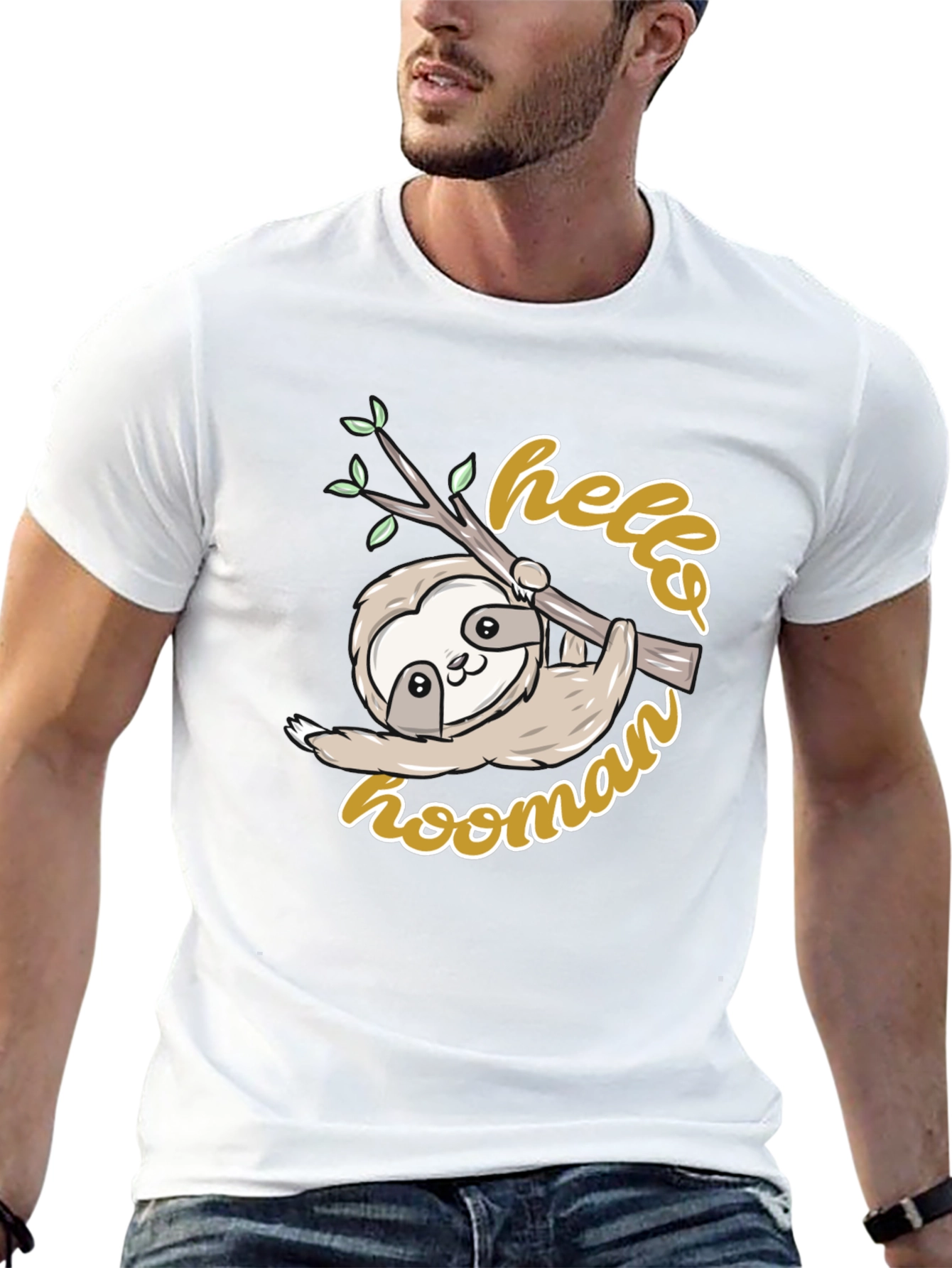 Cute Sloth Hello Hoomans Black Graphic T-Shirt