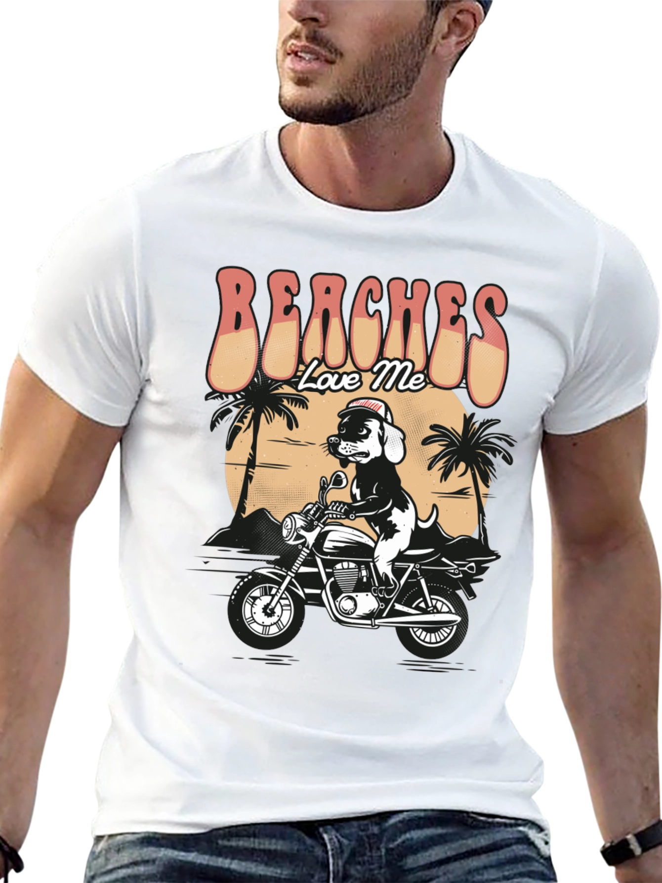 Beaches Love Me Dog on Motorcycle Graphic T-Shirt