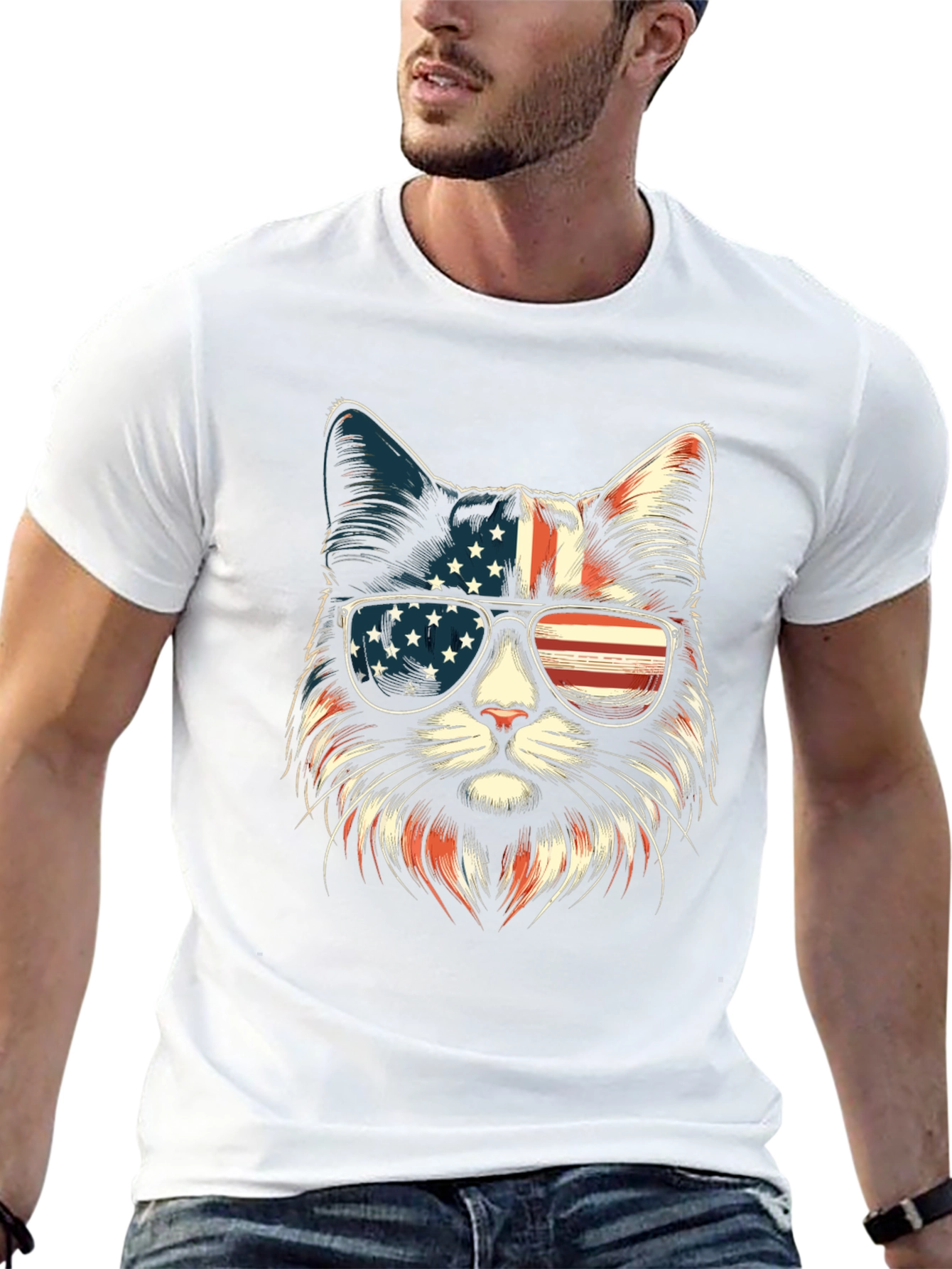 Patriotic Cat Sunglasses T-Shirt