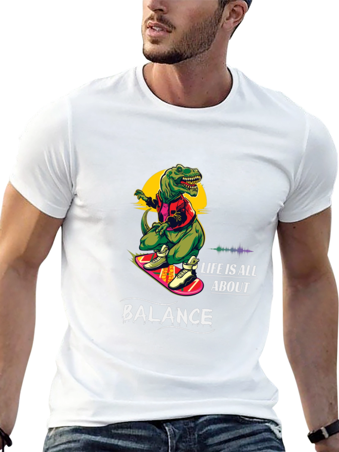 Dino Skateboard T-Shirt - Life is All About Balance