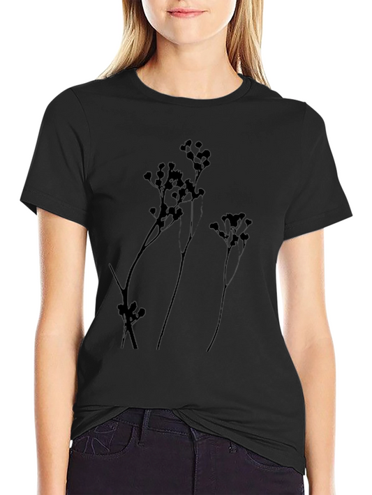 Botanical Silhouette Tee - Stylish Black Cotton Shirt