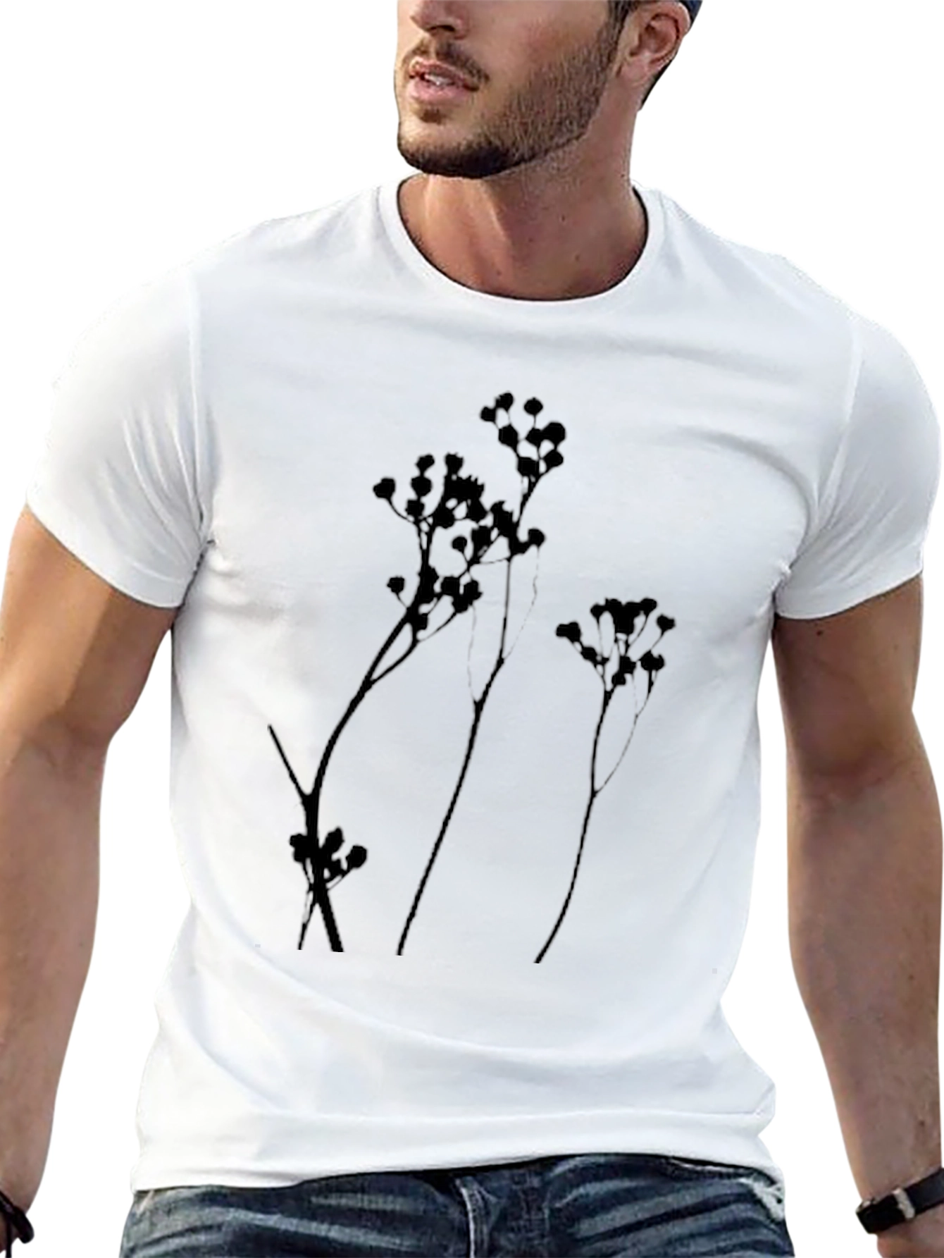 Botanical Silhouette Tee - Stylish Black Cotton Shirt