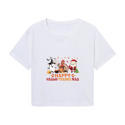 Happy Hallothanksmas Ghost Turkey Santa Fun Crop Top