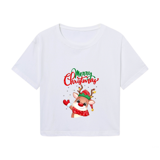 Merry Christmas Cute Rudolph Red Nose Reindeer Festive Crop Top