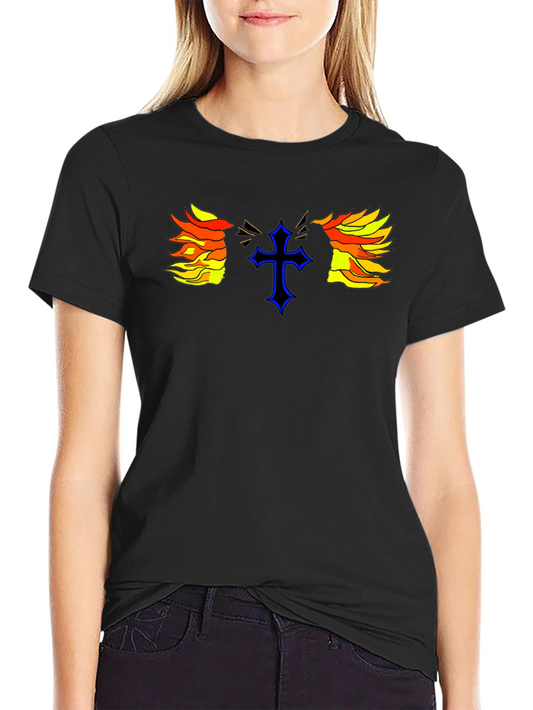 Fiery Cross Graphic Print Black T-Shirt