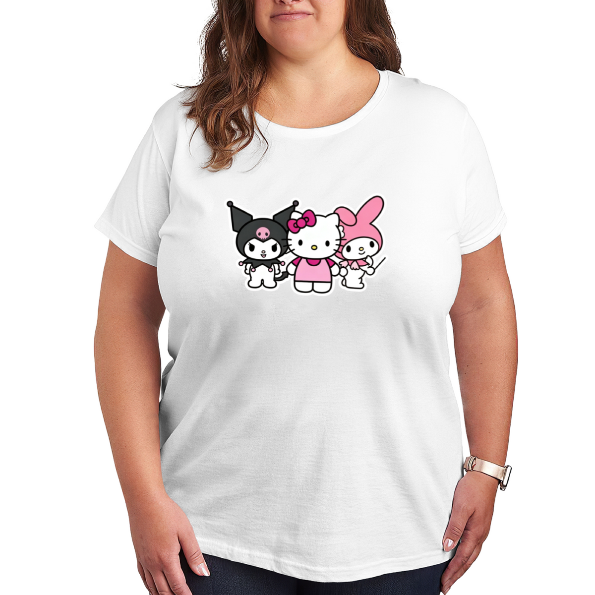 Hello Kitty Kuromi My Melody Best Friends Group Plus Size Ladies T?Shirt