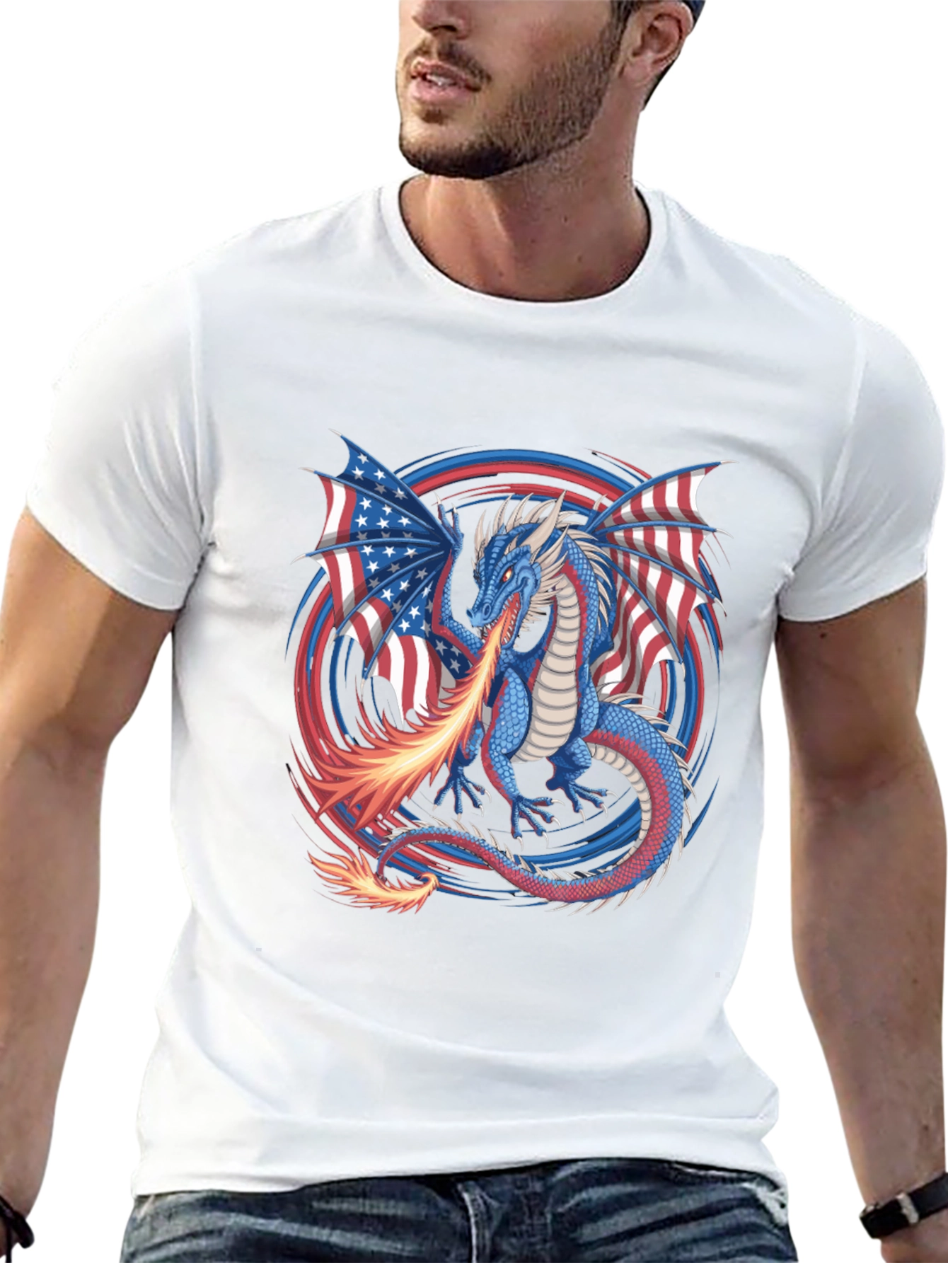 Patriotic Dragon USA Flag Graphic T-Shirt