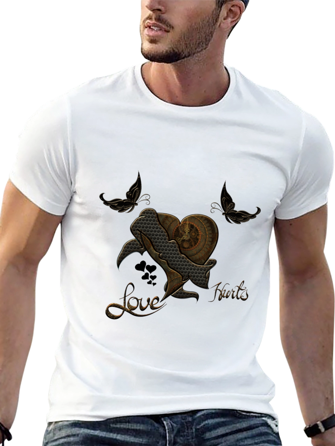 Steampunk Heart Butterfly Black T-Shirt