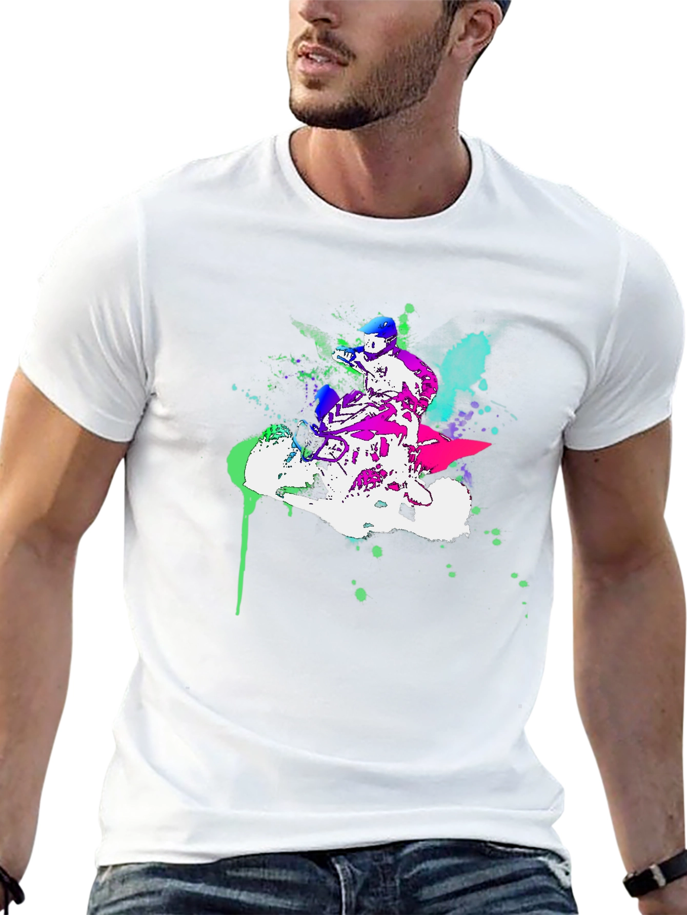 Motorcycle Graphic Tee - Stylish Ink Splatter Design