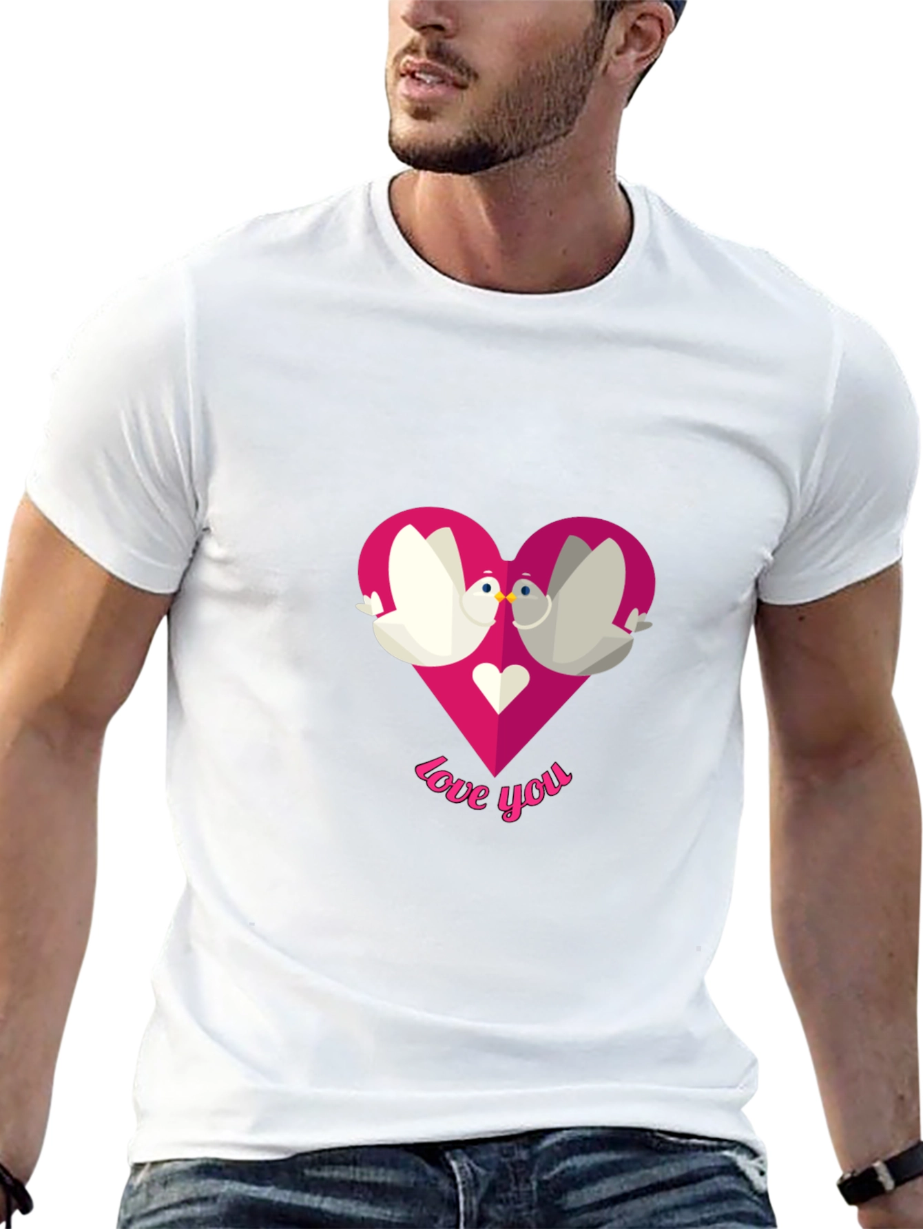 Love You Doves Heart Graphic Tee - Black T-Shirt