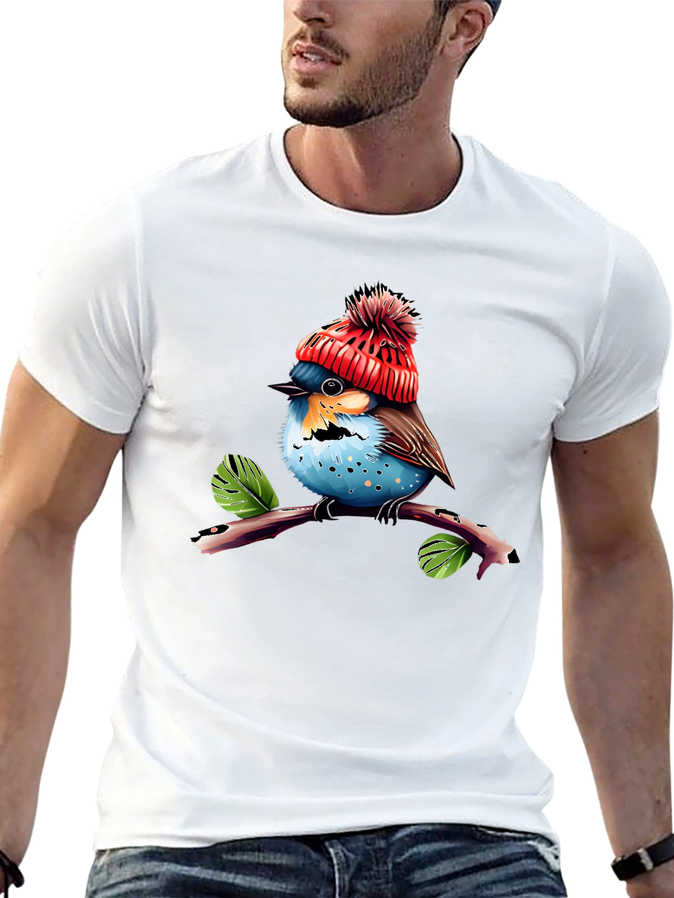 Cute Bird in Hat T-Shirt - Unique Graphic Tee