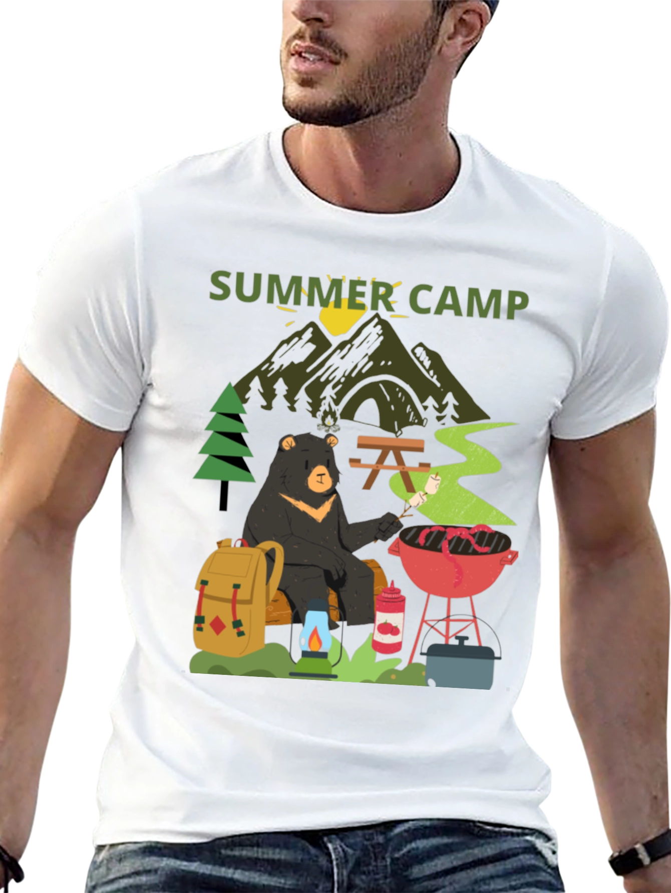 Summer Camp Bear Graphic T-Shirt