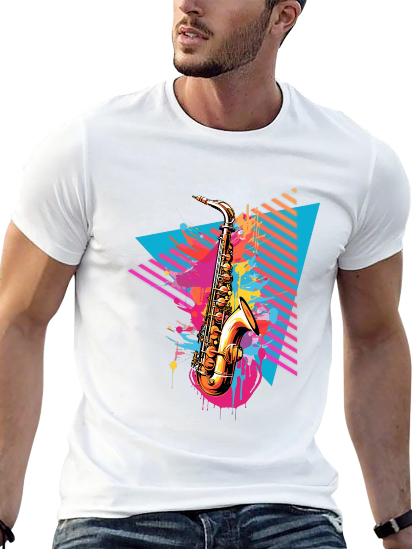 Saxophone Graphic Tee - Retro Music Lover T-Shirt