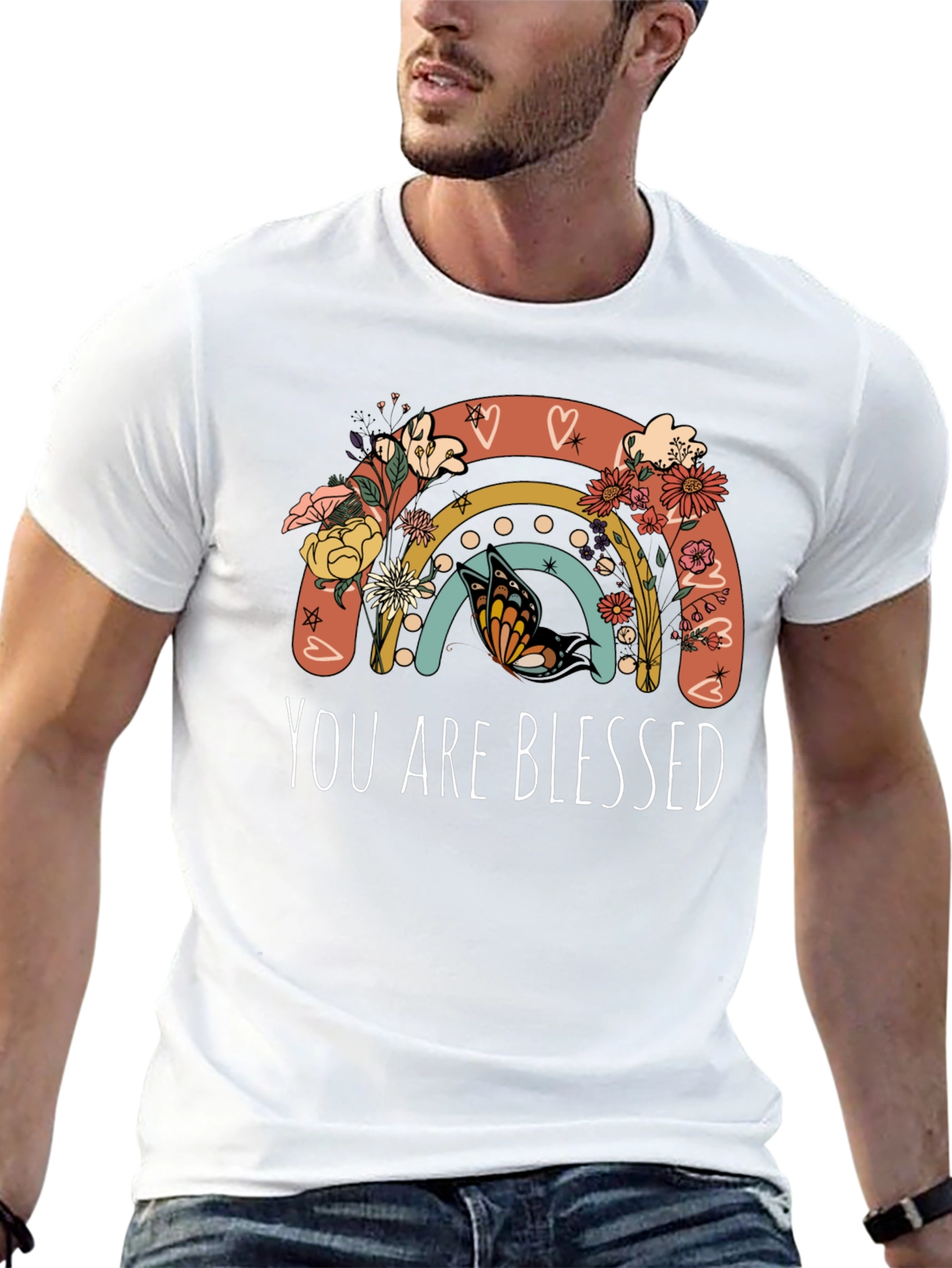 You Are Blessed Rainbow Butterfly Graphic Tee