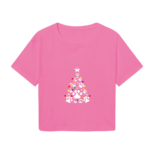Paw Print Christmas Tree Cute Girl Crop Top
