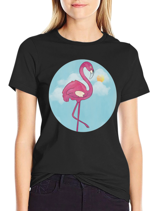 Fun Flamingo Graphic Tee - Black Cotton T-Shirt