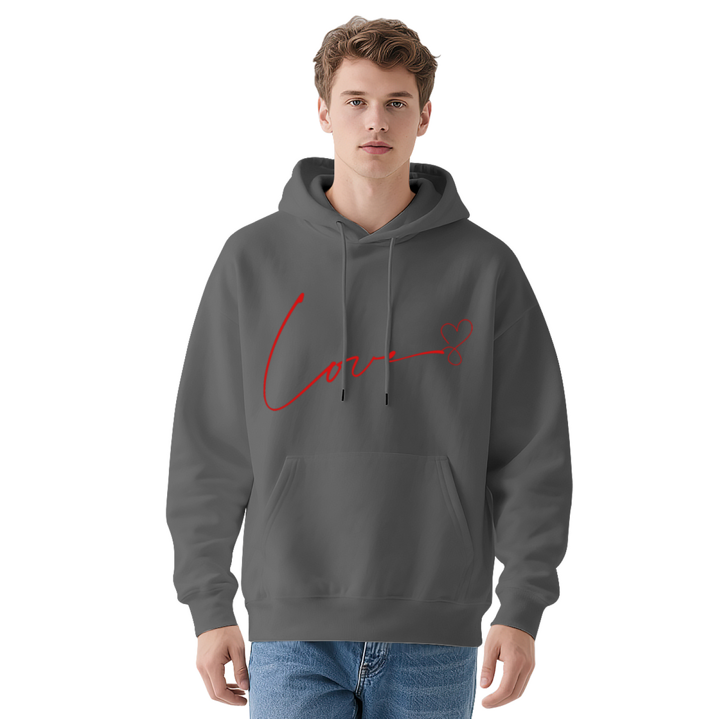 Elegant Cursive Love Line Heart Print Hoodie, Unisex Gentle Comfort Pullover