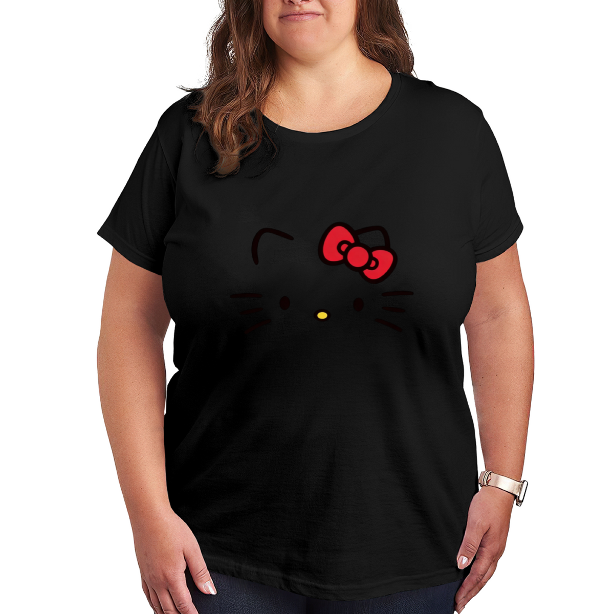 Minimalist Hello Kitty Face Icon Simple Plus?Size Women Tee