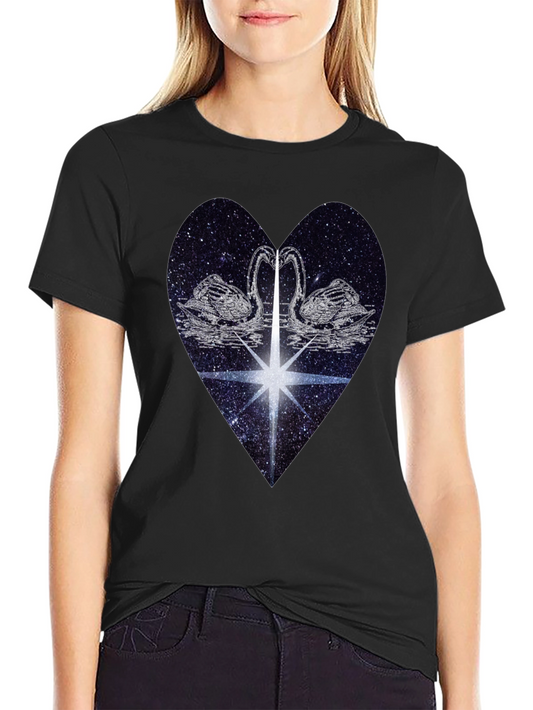 Swan Heart Graphic Tee - Black Cotton Comfort