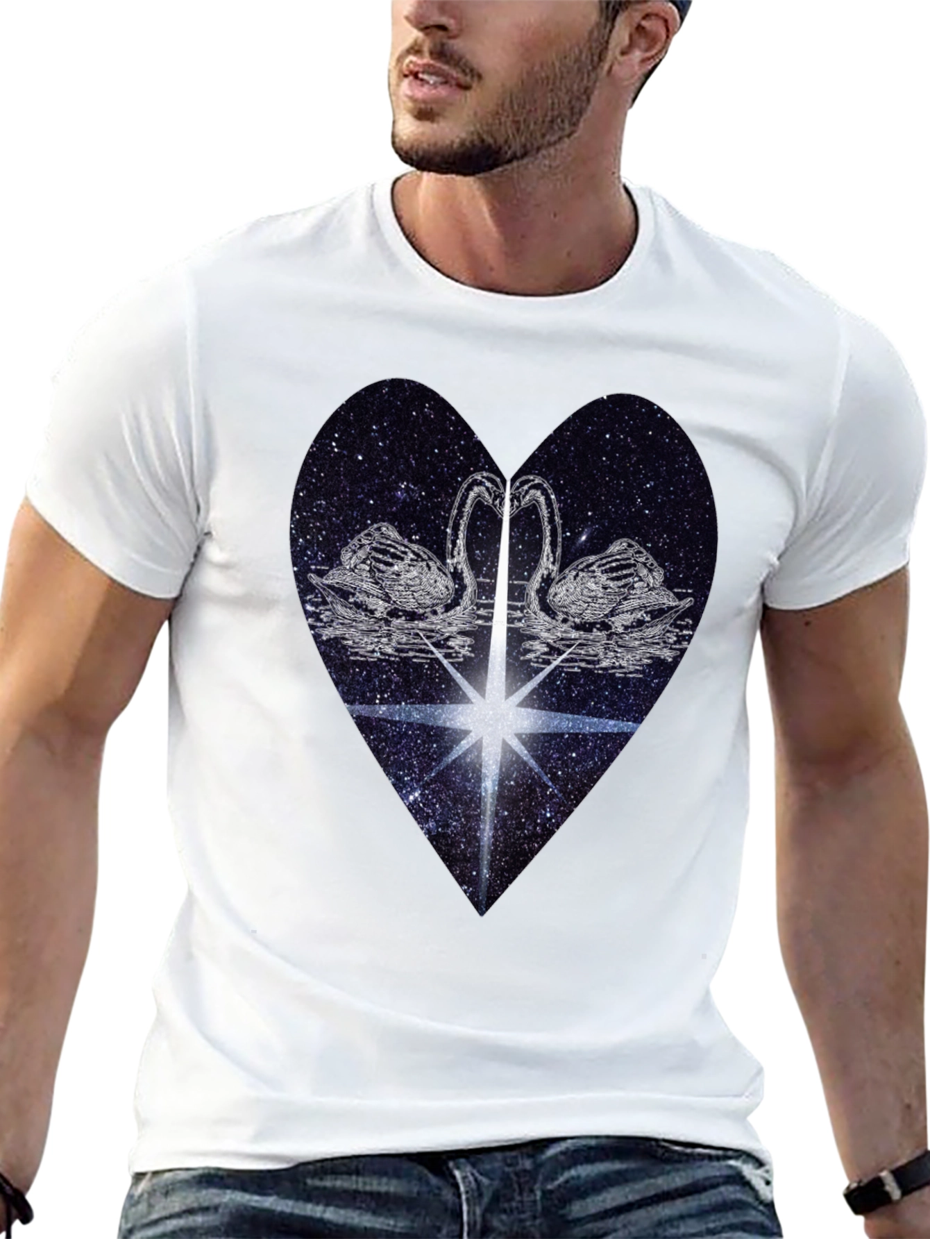Swan Heart Graphic Tee - Black Cotton Comfort