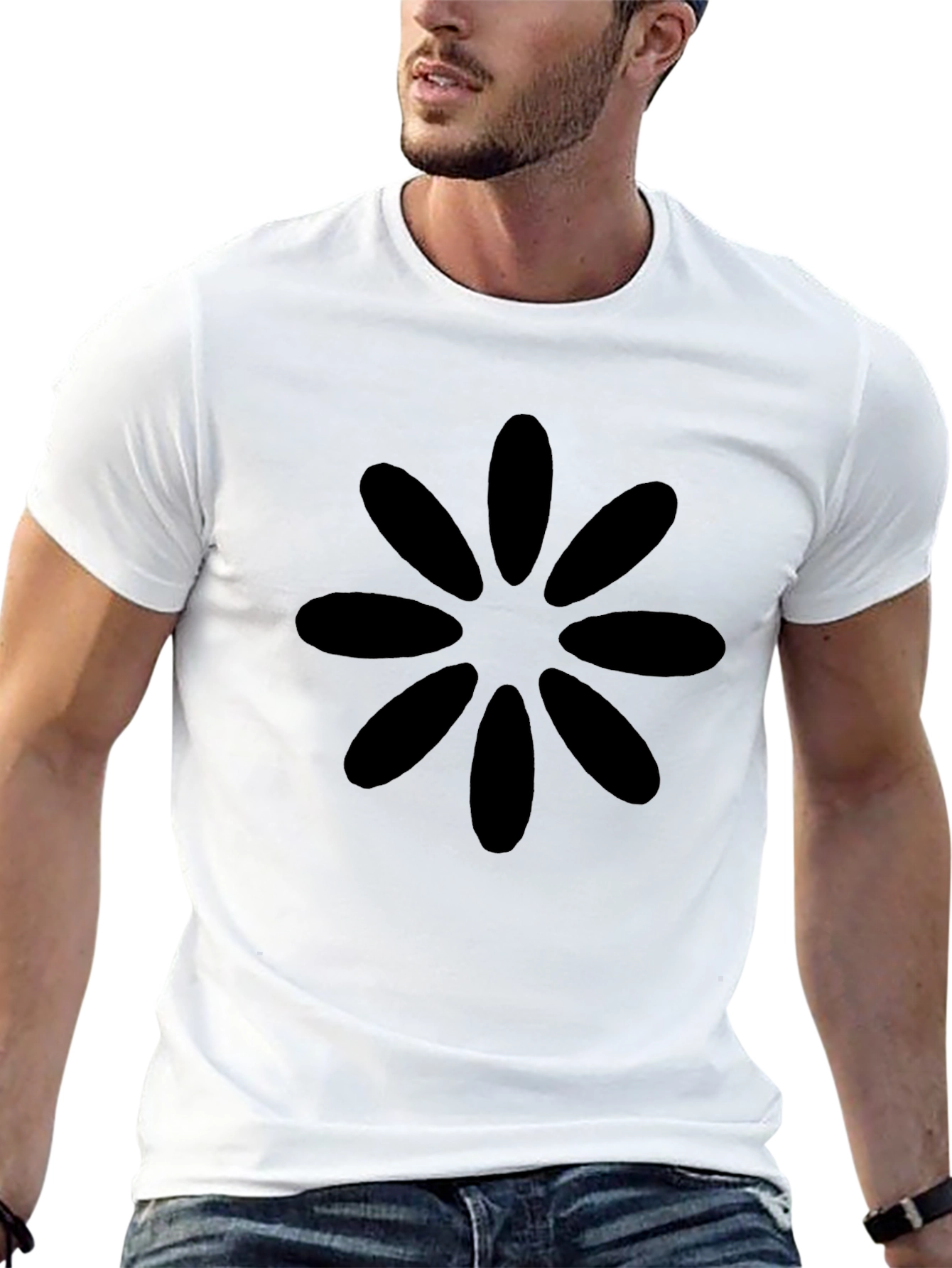 Black Flower Graphic Tee - Casual Cotton T-Shirt