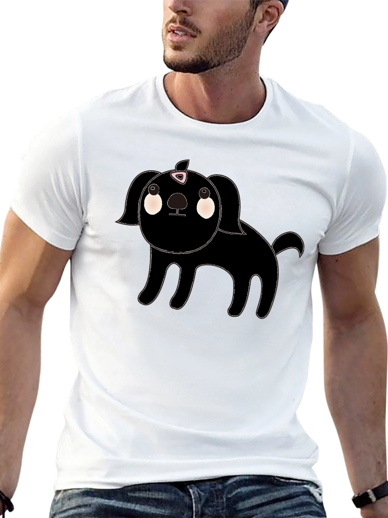 Cute Black Dog Cartoon Graphic T-Shirt