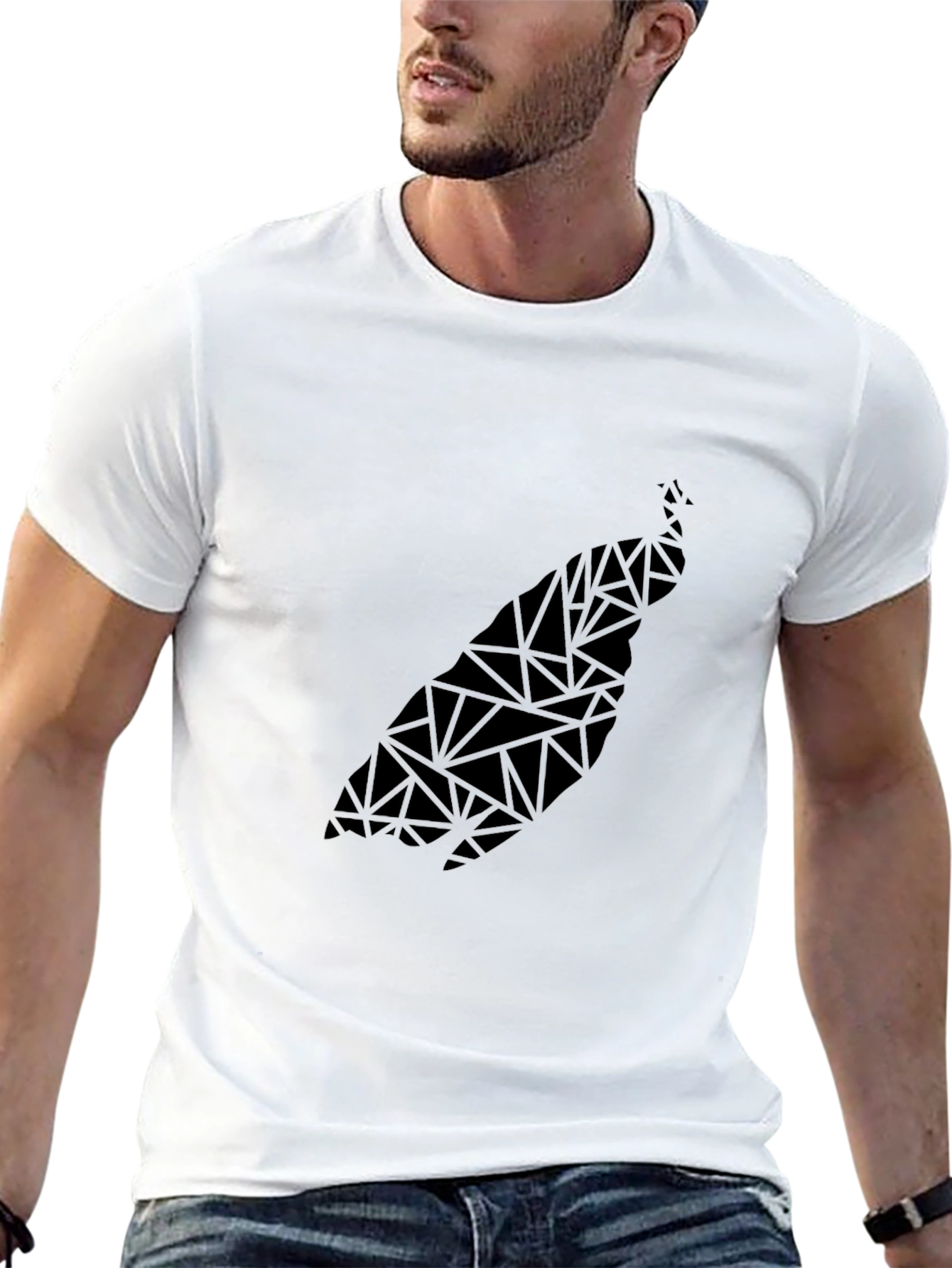 Geometric Peacock Print Black T-Shirt