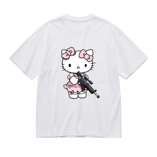Cool Edgy Hello Kitty With Gun Art Plus?Size Women Statement T?shirt