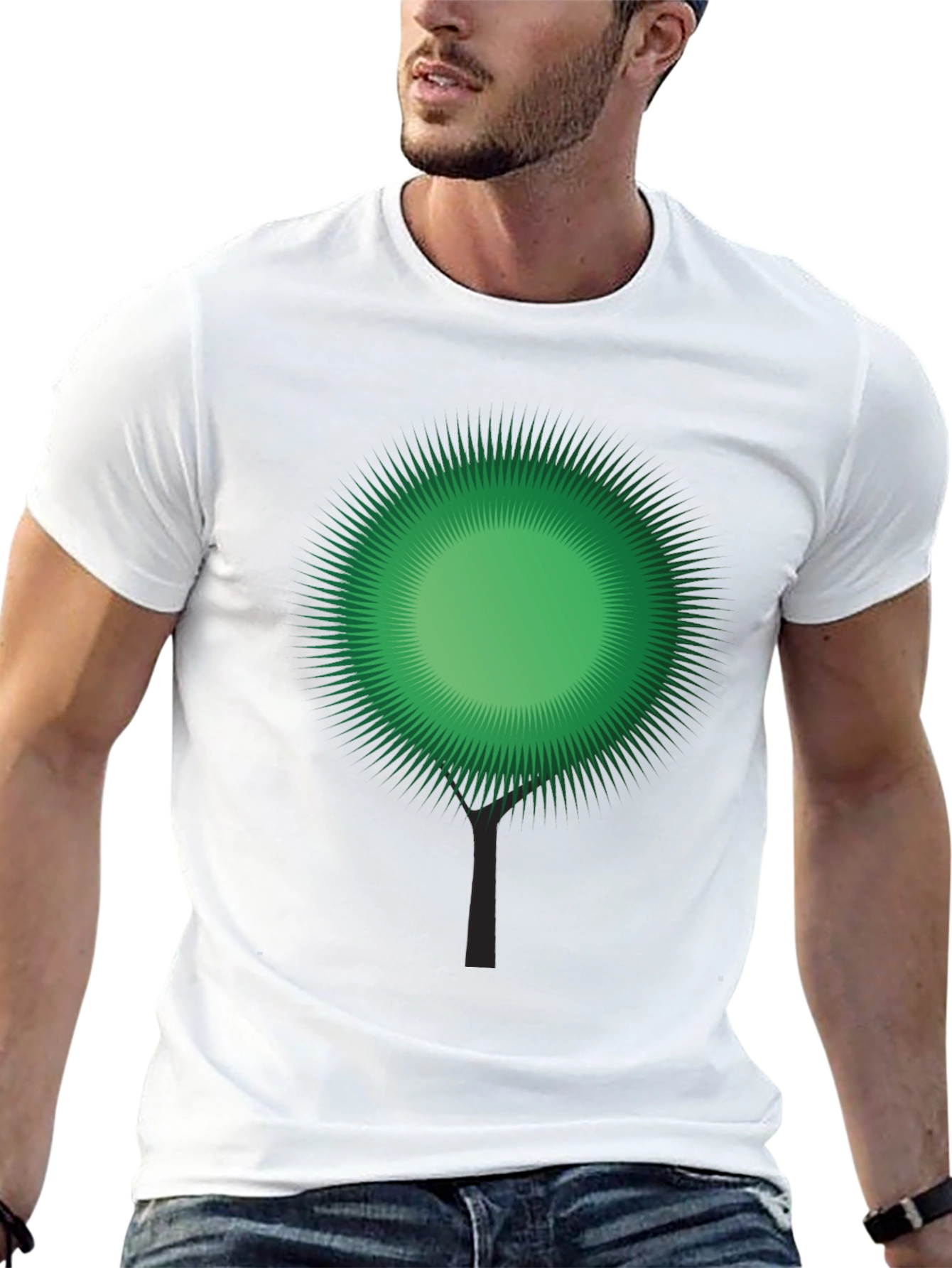 Green Burst Tree Black T-Shirt