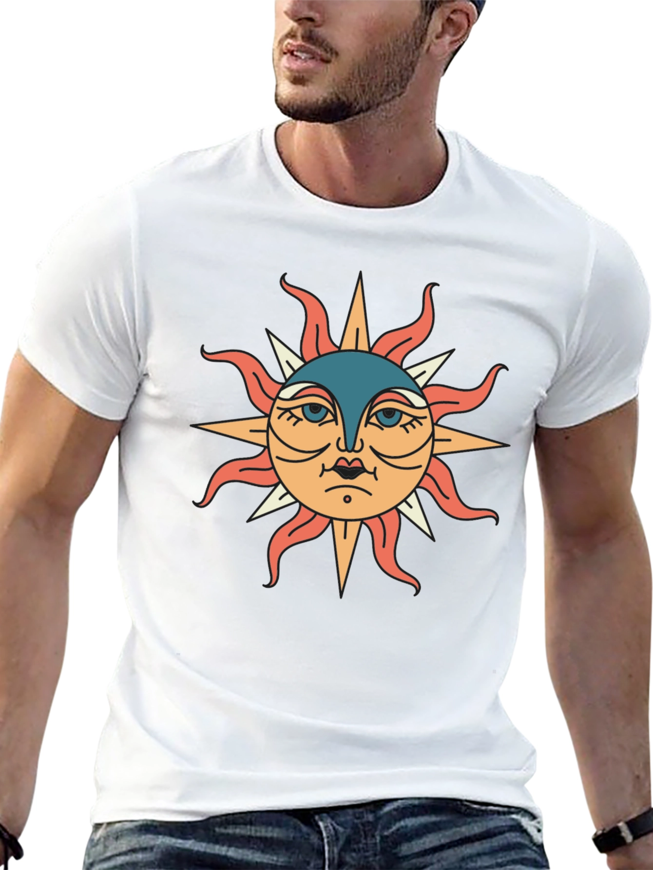 Black T-Shirt with Sun Graphic