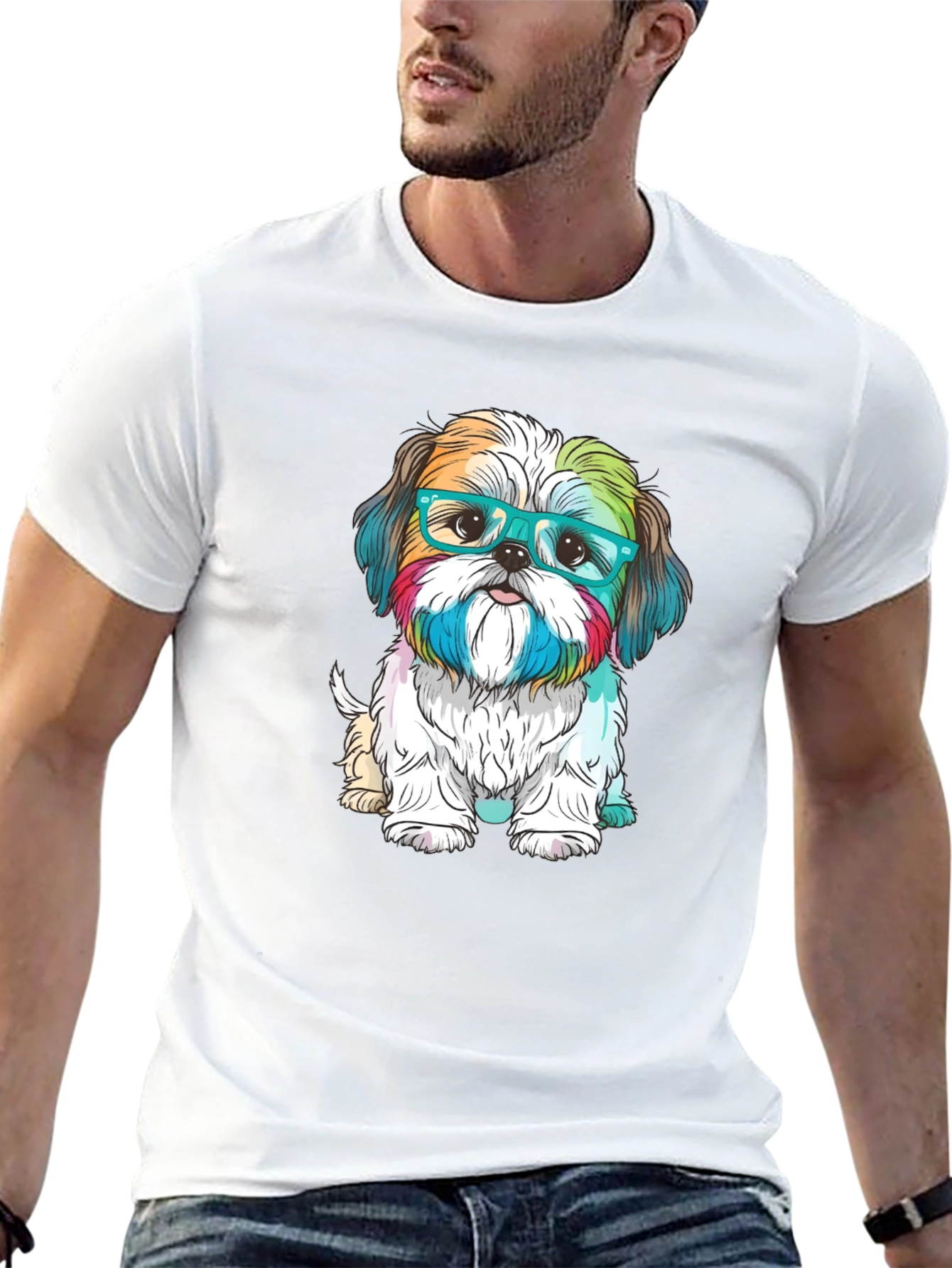 Dog with Glasses Graphic T-Shirt