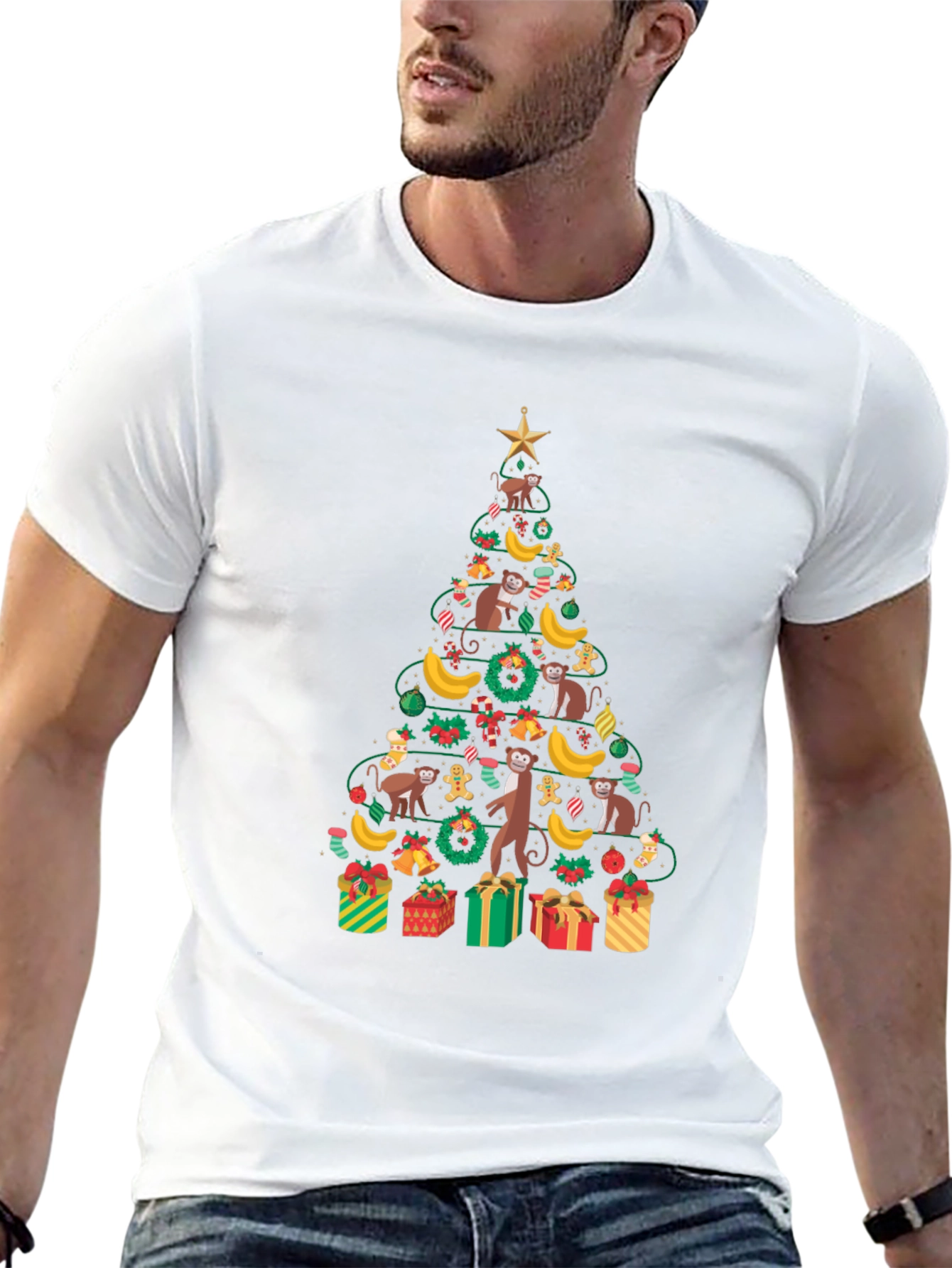 Monkey Christmas Tree Graphic Tee