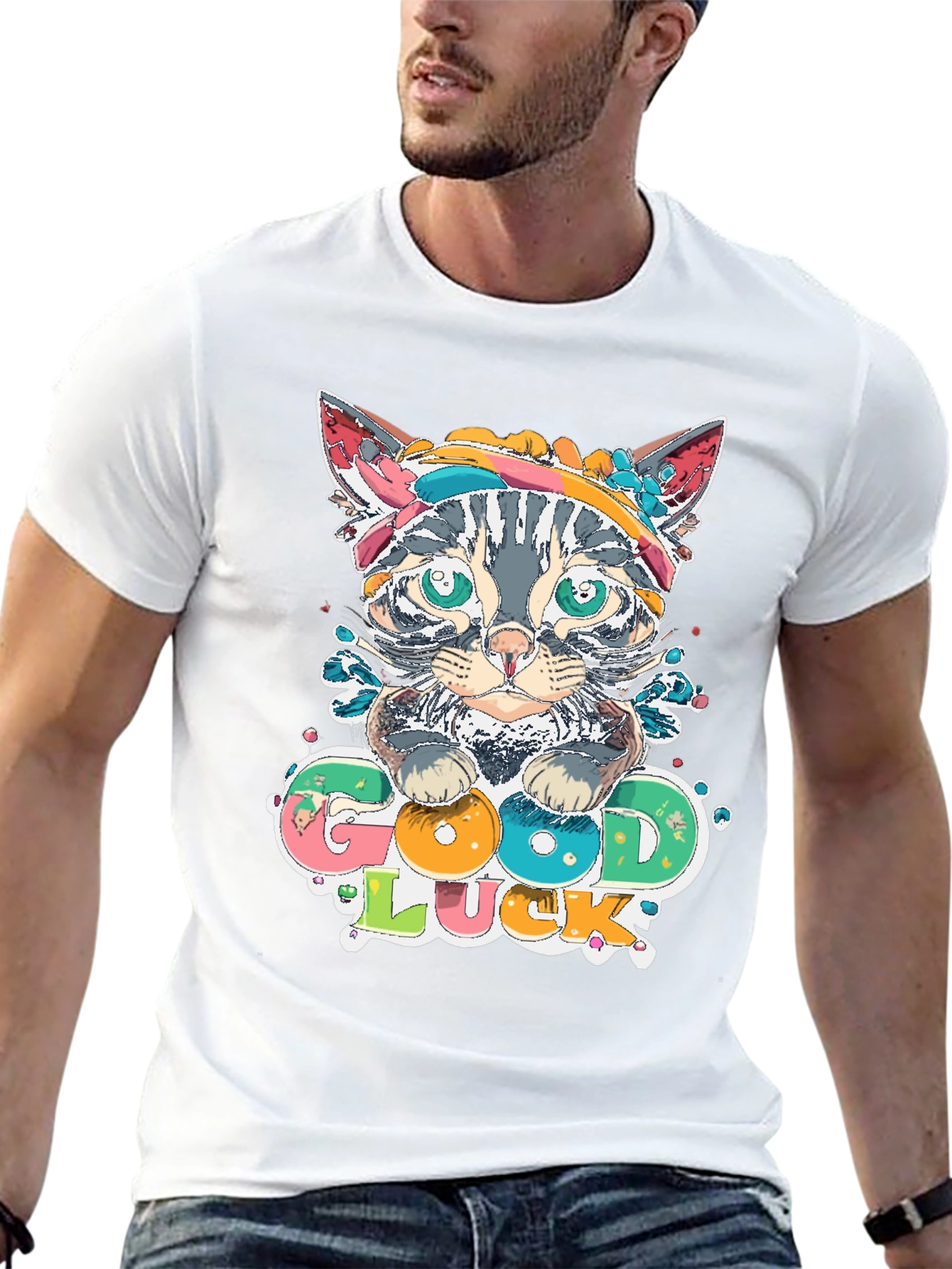 Good Luck Kitten Graphic Tee - Mens Black T-Shirt