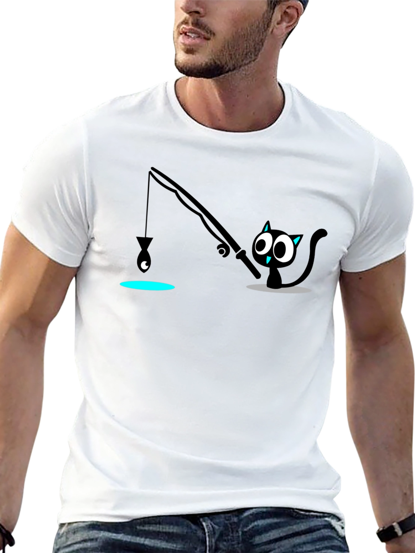 Cat Fishing T-Shirt - Funny Cartoon Tee