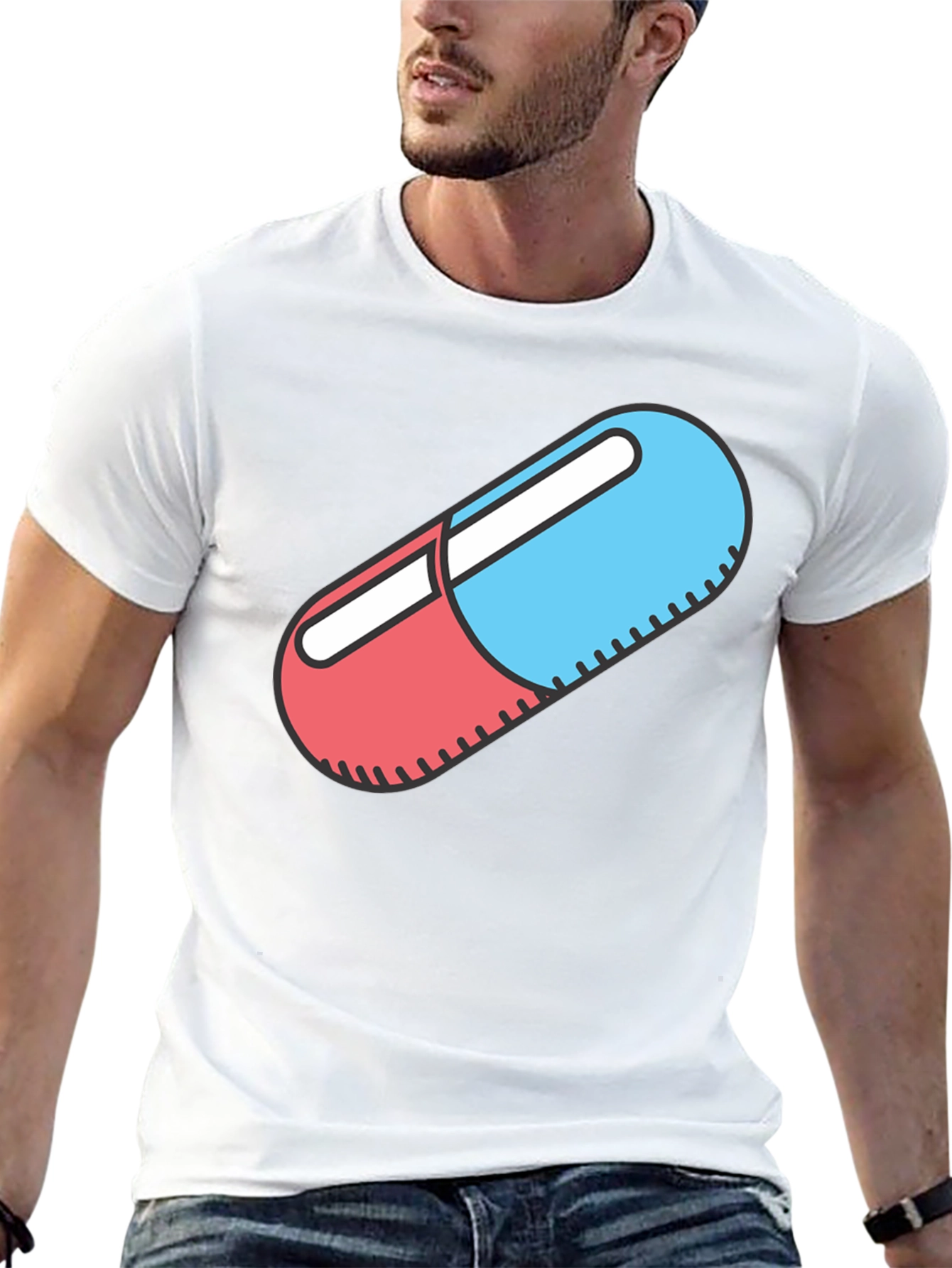 Red and Blue Pill Graphic Black T-Shirt