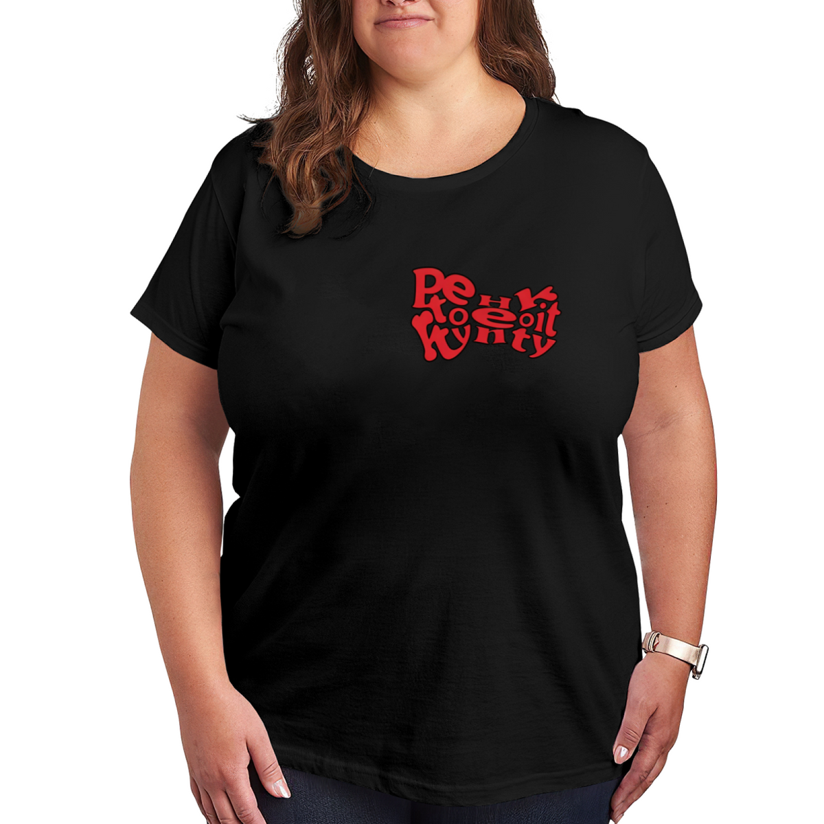 Retro Red Groovy Letter Print Plus Size Women Tee